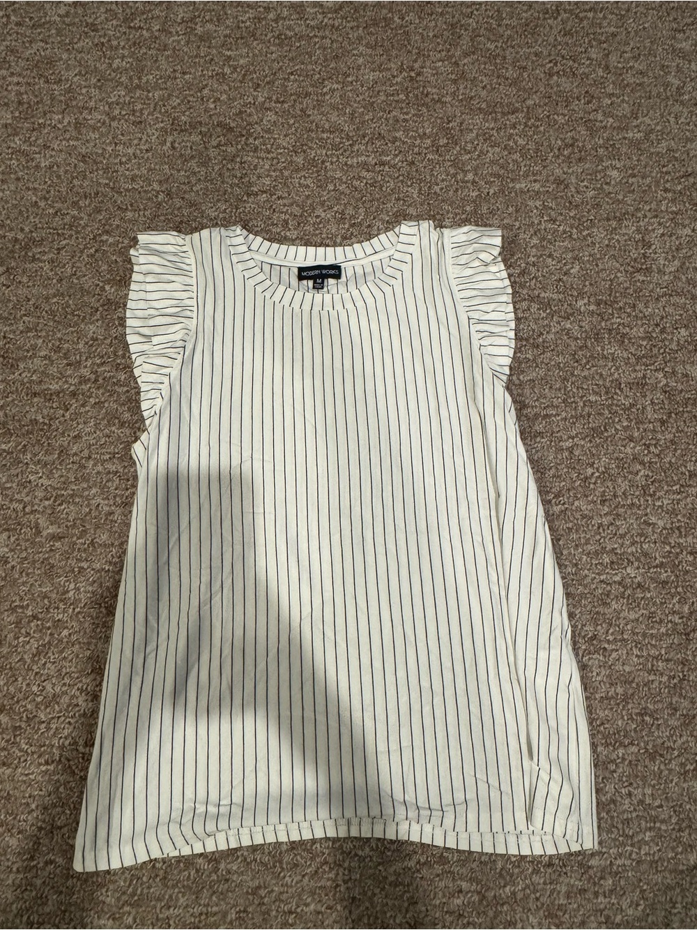 Madewell White Stripe Ruffle Sleeve Top